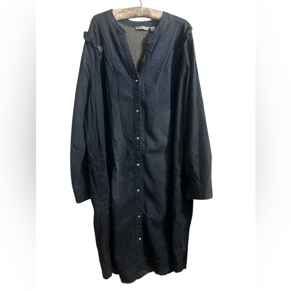 Canyon Retreat Ruffle Long Sleeve Denim Dress Dark Wash 3XL button down Lyocell
